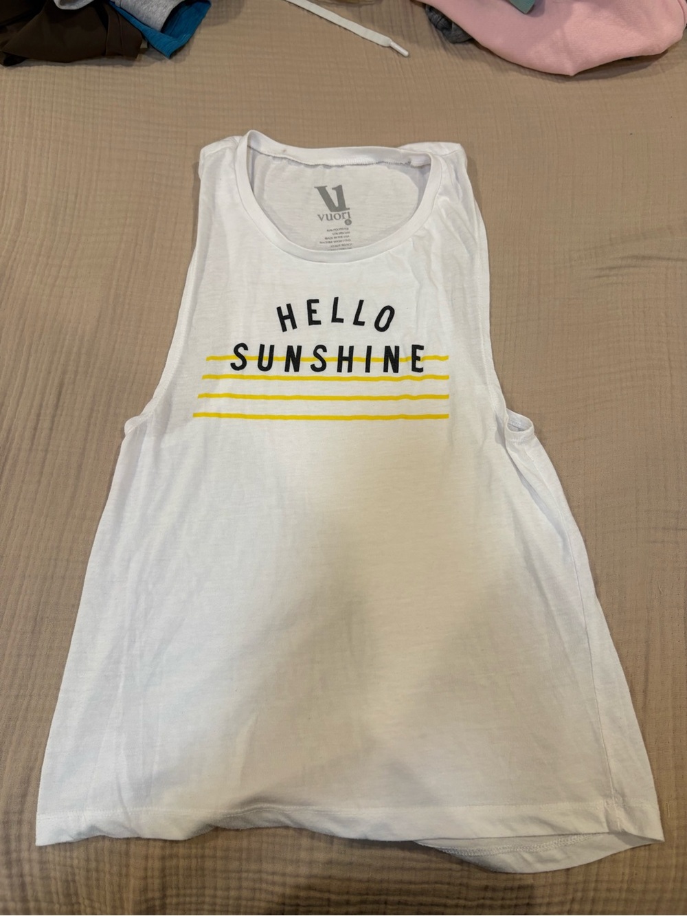 Vuori Tank Top Womens small white and yellow hello sunshine